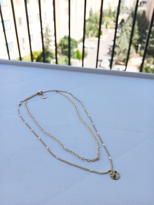 گردنبند زنانه دو زنجیره با آویز سکه